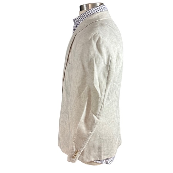 David Taylor Men Beige 100% Linen 2 Button Suit Jacket Sz 40R Sports Coat Pocket - Picture 3 of 14